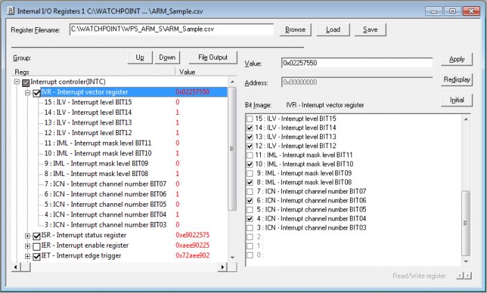 Internal register window